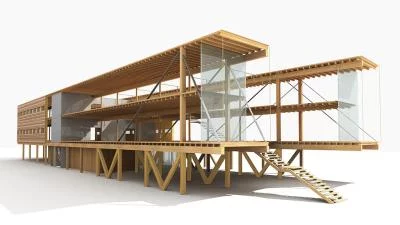 Erste Entwürfe eines Bürogebäudes auf Stelzen - Nussmüller Architekten