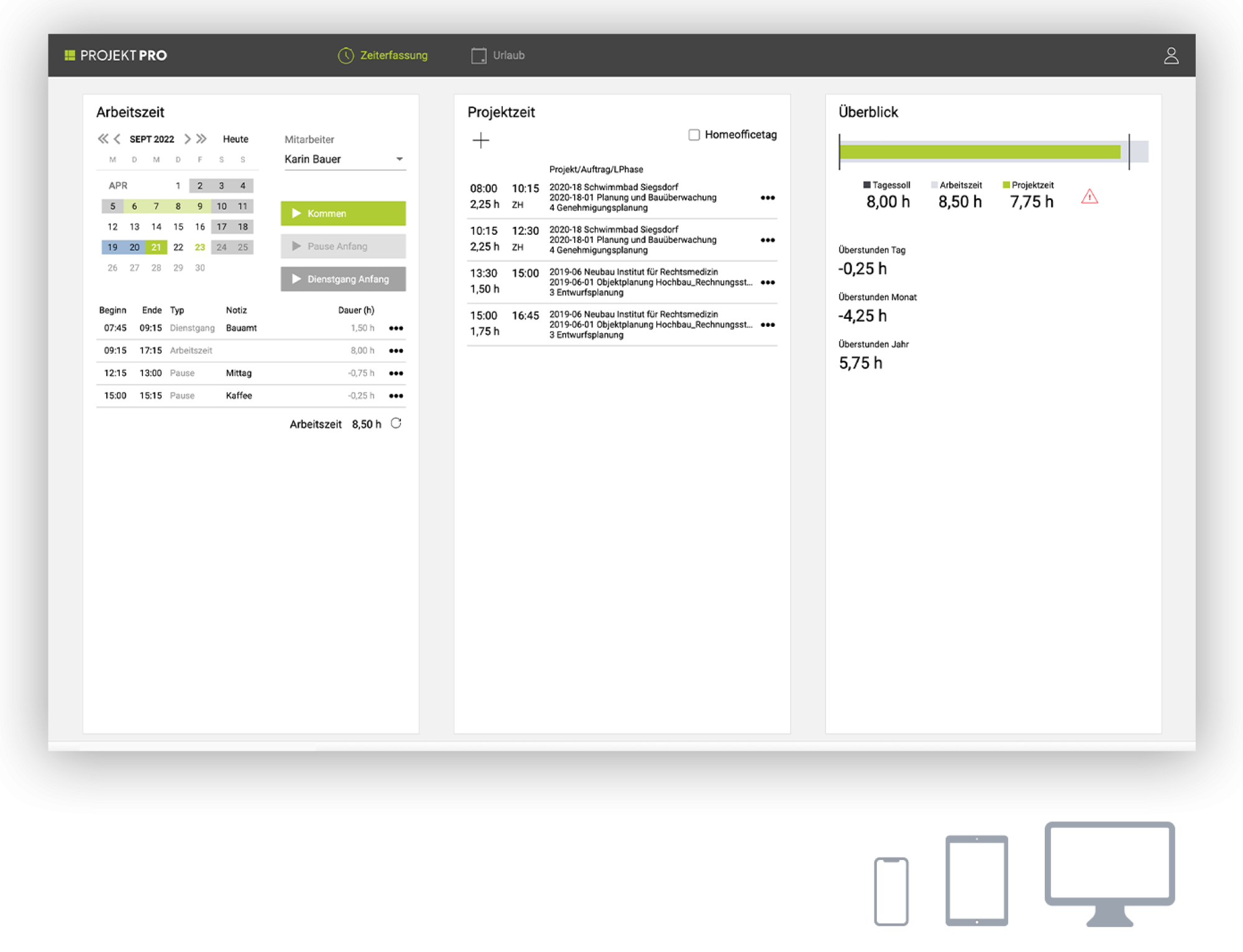 Digitale Stempeluhr zur Zeiterfassung PROJEKT PRO