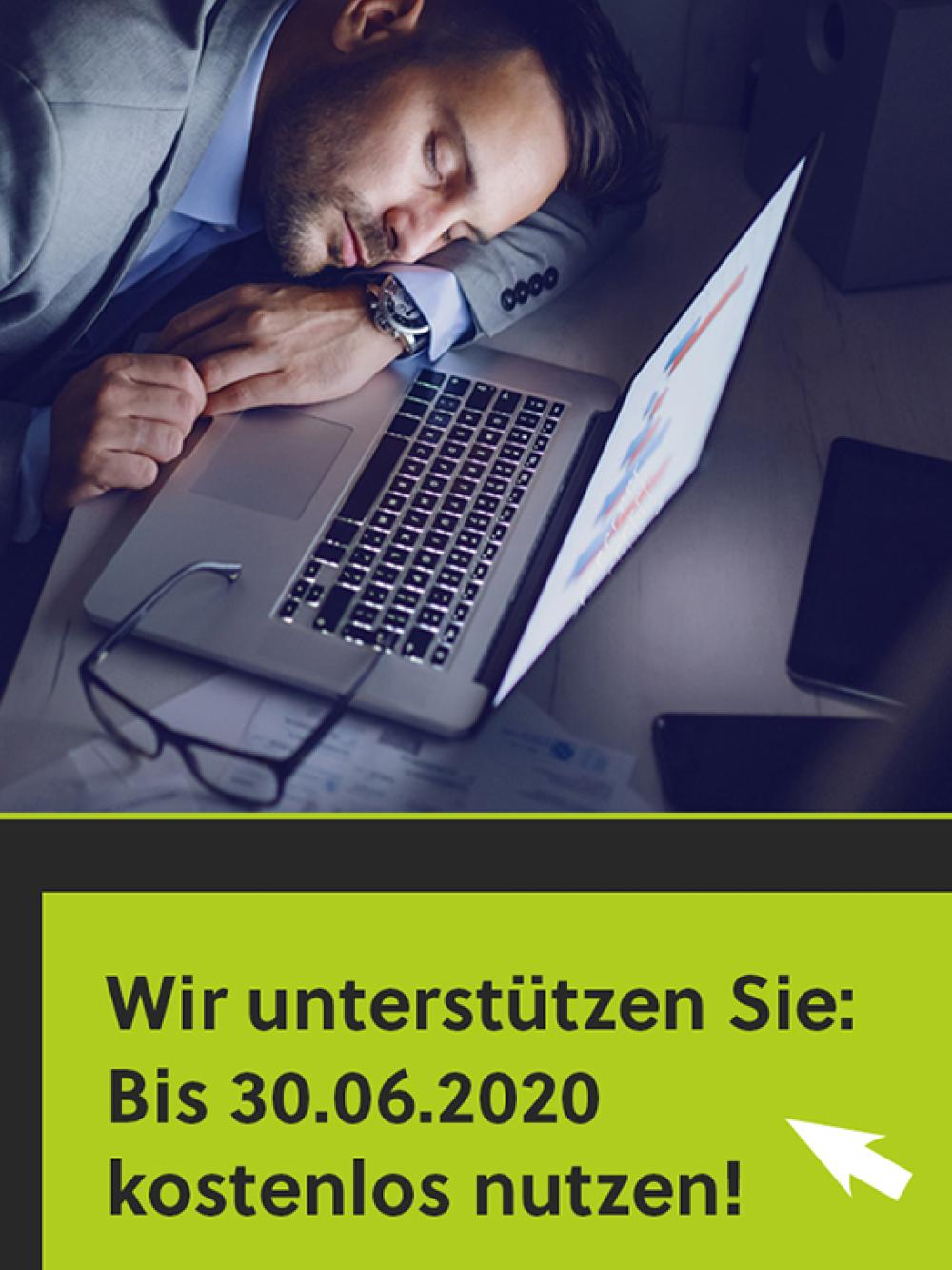 Schlafende Person vor Laptop. Banner PRO topic for free.