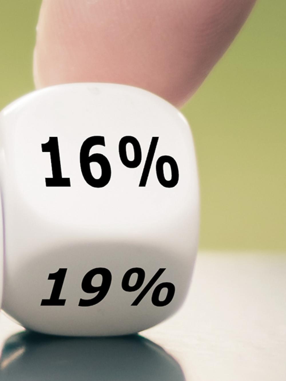 Würfel MWST 16% und 19%.