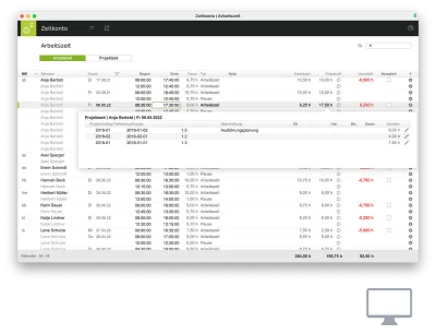 Screenshot Zeitkonto in PROJEKT PRO.